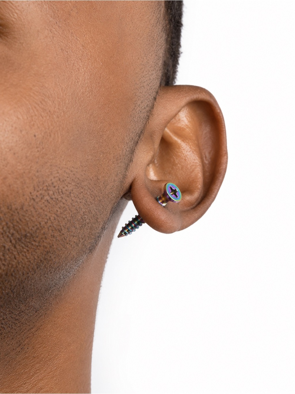 Oil Slick Rainbow Screw Stud Earrings 16G Stainless Steel Punk Grunge - Picture 6 of 8